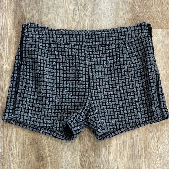 Esley Pants - Esley High Waist Black and Gray Checkered Wool Lined Shorts